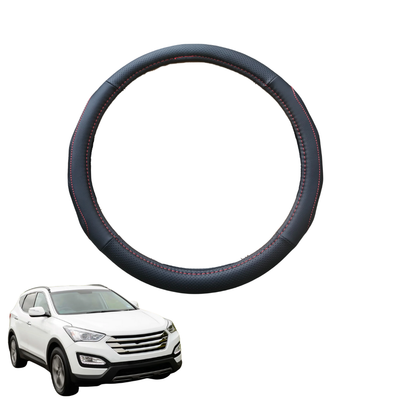 Steering Wheel Cover for Hyundai Santa Fe 2012 - 2018 (DM) - Black Microfiber Leather - Circle 38 cm