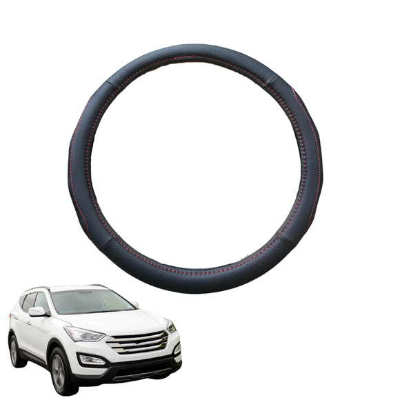 Steering Wheel Cover for Hyundai Santa Fe 2012 - 2018 (DM) - Black Microfiber Leather - Circle 38 cm