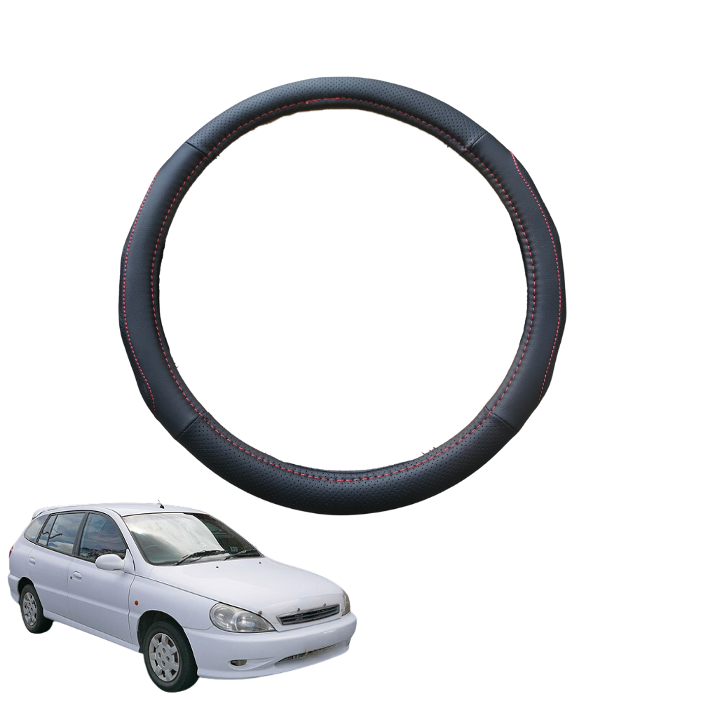 Steering Wheel Cover for Kia Rio 2000 - 2005 (DC) - Black Microfiber Leather - Circle 38 cm