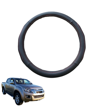 Steering Wheel Cover for Isuzu D-Max Space Cab 2013 - 2020 RT - Black Microfiber Leather - Circle 38 cm
