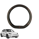 Steering Wheel Cover for Tesla Model Y 2022 - Current - Black Microfiber Leather - D-Shape 38 cm-1