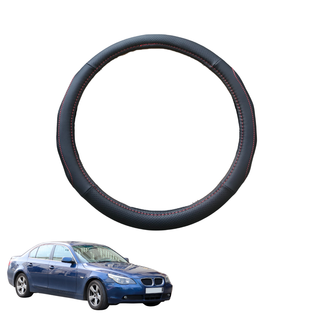 Steering Wheel Cover for BMW 5 Series 2003 - 2010 (E60 E61) - Black Microfiber Leather - Circle 38 cm