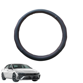 Steering Wheel Cover for Hyundai i30 N 2021 - Current Sedan - Black Microfiber Leather - Circle 38 cm