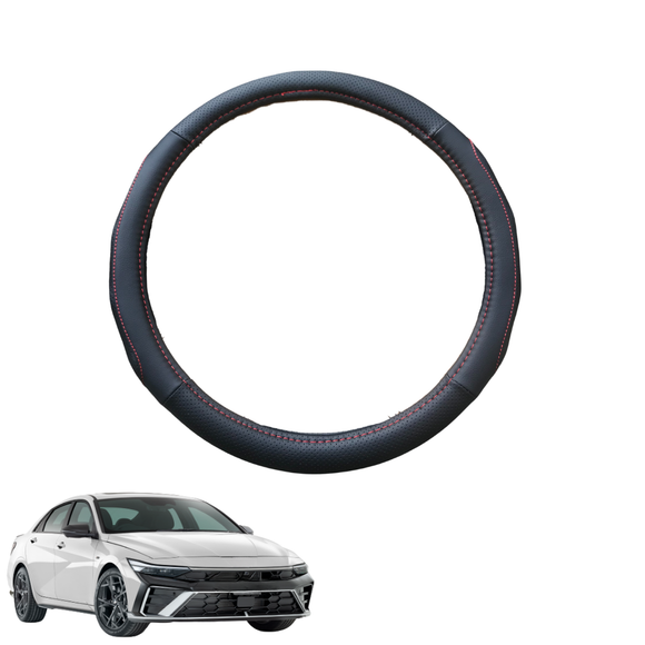 Steering Wheel Cover for Hyundai i30 N 2021 - Current Sedan - Black Microfiber Leather - Circle 38 cm