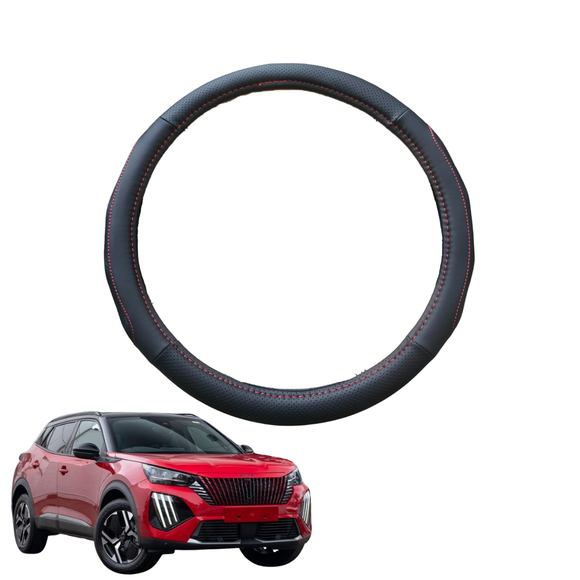 Steering Wheel Cover for Peugeot 2008 SUV 2020 - Current (P24) - Black Microfiber Leather - Circle 38 cm