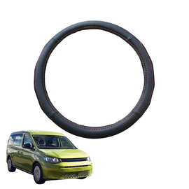 Steering Wheel Cover for VolksWagen Caddy 2021 - Current Front Only - Black Microfiber Leather - Circle 38 cm