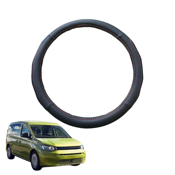 Steering Wheel Cover for VolksWagen Caddy 2021 - Current Front Only - Black Microfiber Leather - Circle 38 cm