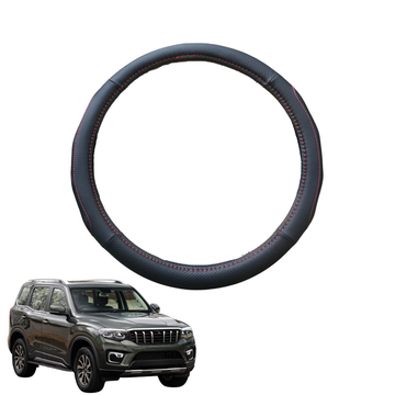 Steering Wheel Cover for Mahindra Scorpio 2022 - Current (Z101) - Black Microfiber Leather - Circle 38 cm
