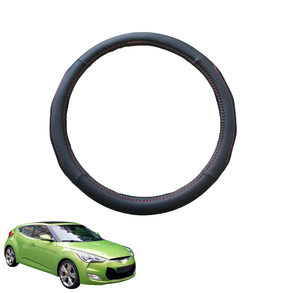 Steering Wheel Cover for Hyundai Veloster 2011 - 2018 (FS) - Black Microfiber Leather - Circle 38 cm