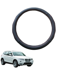 Steering Wheel Cover for BMW X3 2011 - 2017 (F25) - Black Microfiber Leather - Circle 38 cm