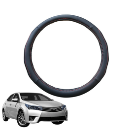 Steering Wheel Cover for Toyota Corolla 2013 - 2019 Sedan - Black Microfiber Leather - Circle 38 cm