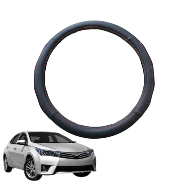 Steering Wheel Cover for Toyota Corolla 2013 - 2019 Sedan - Black Microfiber Leather - Circle 38 cm
