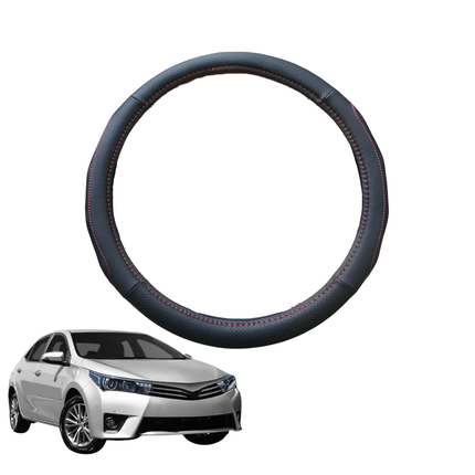 Steering Wheel Cover for Toyota Corolla 2013 - 2019 Sedan - Black Microfiber Leather - Circle 38 cm