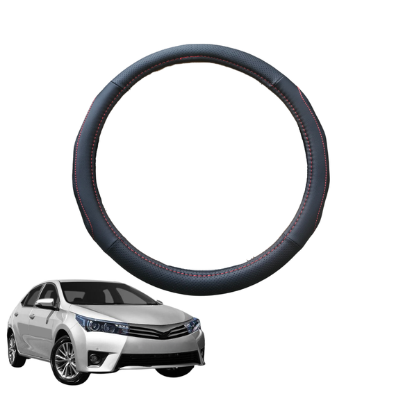 Steering Wheel Cover for Toyota Corolla 2013 - 2019 Sedan - Black Microfiber Leather - Circle 38 cm