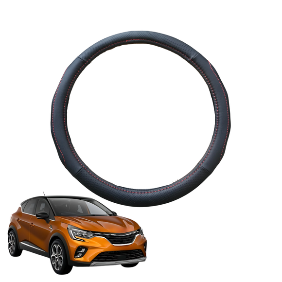 Steering Wheel Cover for Renault CAPTUR 2019 - Current (JB/JE) - Black Microfiber Leather - Circle 38 cm
