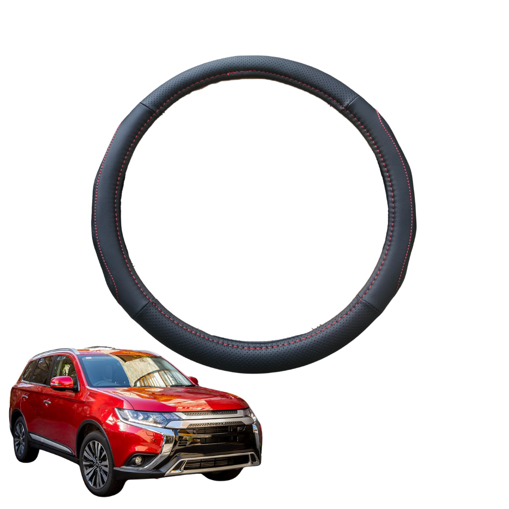 Steering Wheel Cover for Mitsubishi Outlander 2012 - 2018 (ZJ/ZK/ZL) - Black Microfiber Leather - Circle 38 cm
