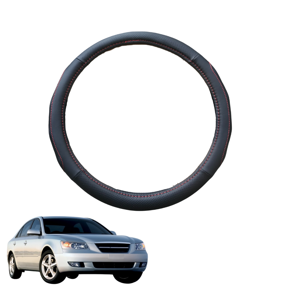 Steering Wheel Cover for Hyundai Sonata 2005 - 2008 - Black Microfiber Leather - Circle 38 cm