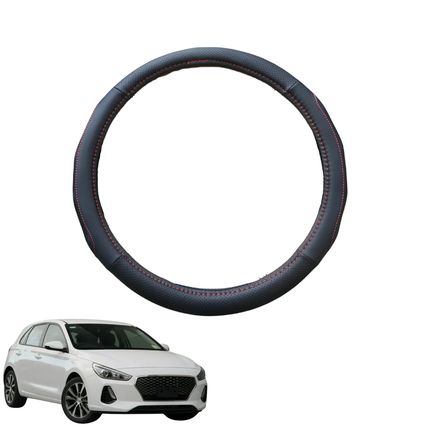 Steering Wheel Cover for Hyundai i30 2017 - 2021 (PD Hatch/Fastback) - Black Microfiber Leather - Circle 38 cm