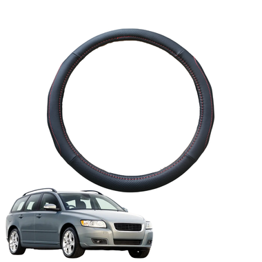Steering Wheel Cover for Volvo V50 2004 - 2012 Manual - Black Microfiber Leather - Circle 38 cm
