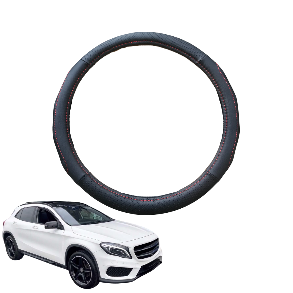 Steering Wheel Cover for Mercedes-Benz GLA SUV 2013 - 2019 (X156) - Black Microfiber Leather - Circle 38 cm