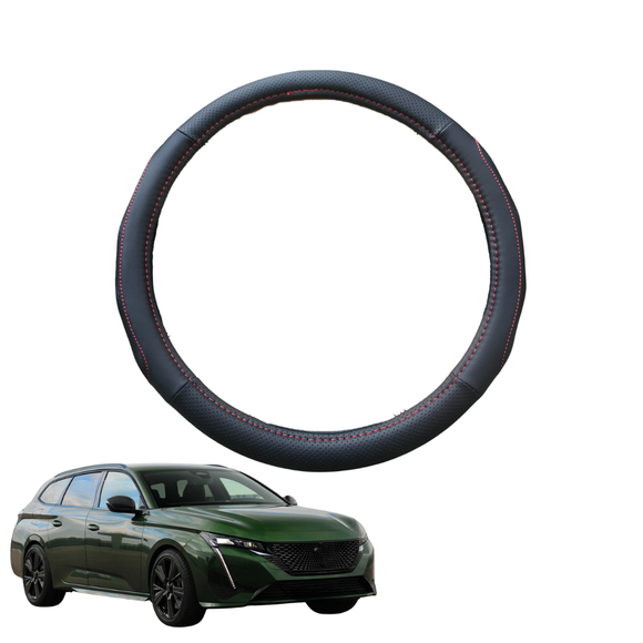 Steering Wheel Cover for Peugeot 308 2021 - Current Wagon (P5) - Black Microfiber Leather - Circle 38 cm