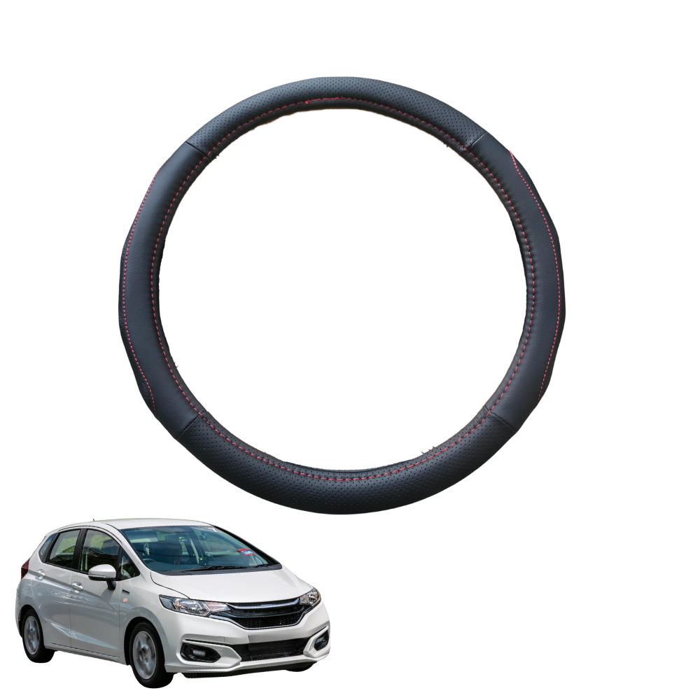 Steering Wheel Cover for Honda Jazz 2014 - 2021 (FIT GK/GH/GP) - Black Microfiber Leather - Circle 38 cm