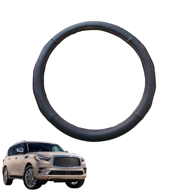 Steering Wheel Cover for Infiniti QX80 2015 - 2020 Y62 - Black Microfiber Leather - Circle 38 cm