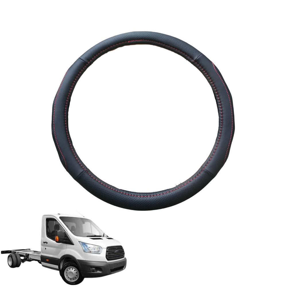 Steering Wheel Cover for Ford Transit Cab 2014 - Current VO - Black Microfiber Leather - Circle 38 cm