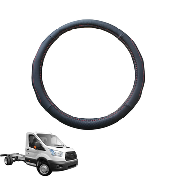 Steering Wheel Cover for Ford Transit Cab 2014 - Current VO - Black Microfiber Leather - Circle 38 cm