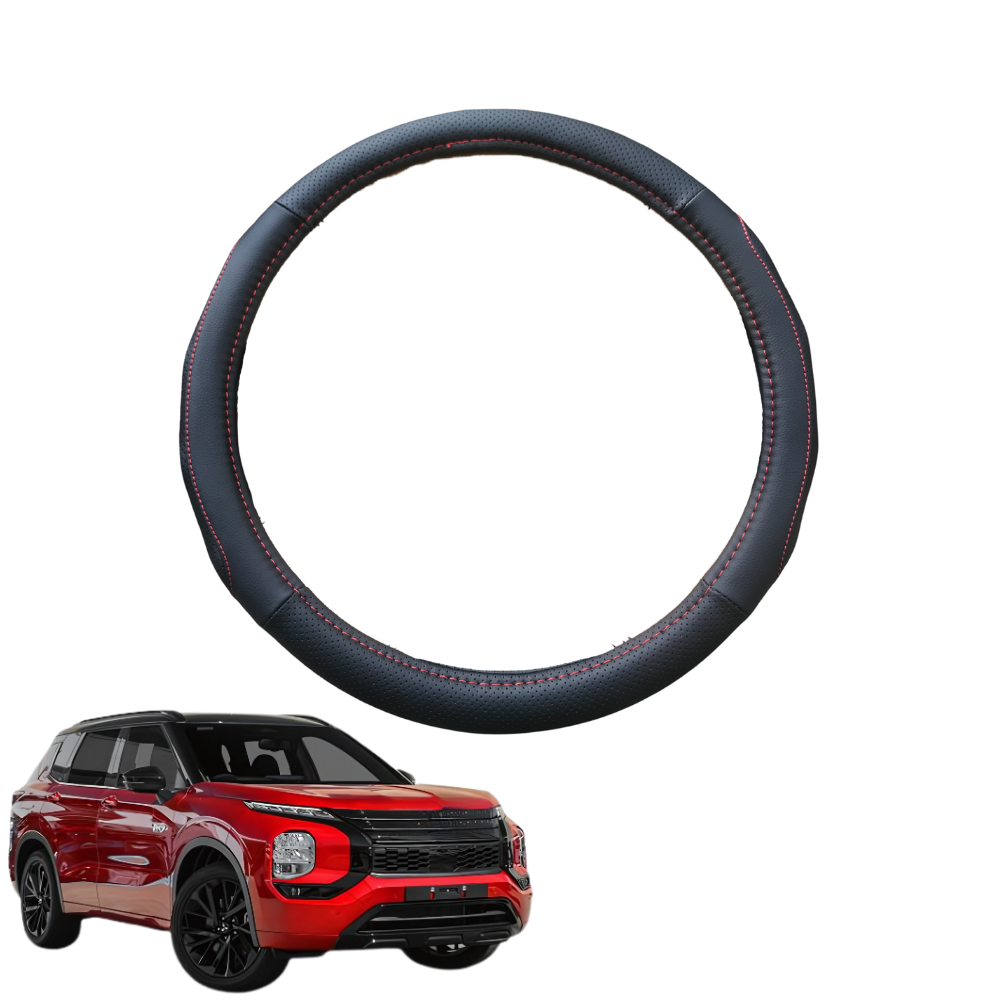 Steering Wheel Cover for Mitsubishi Outlander 2022 - Current (ZM) - Black Microfiber Leather - Circle 38 cm