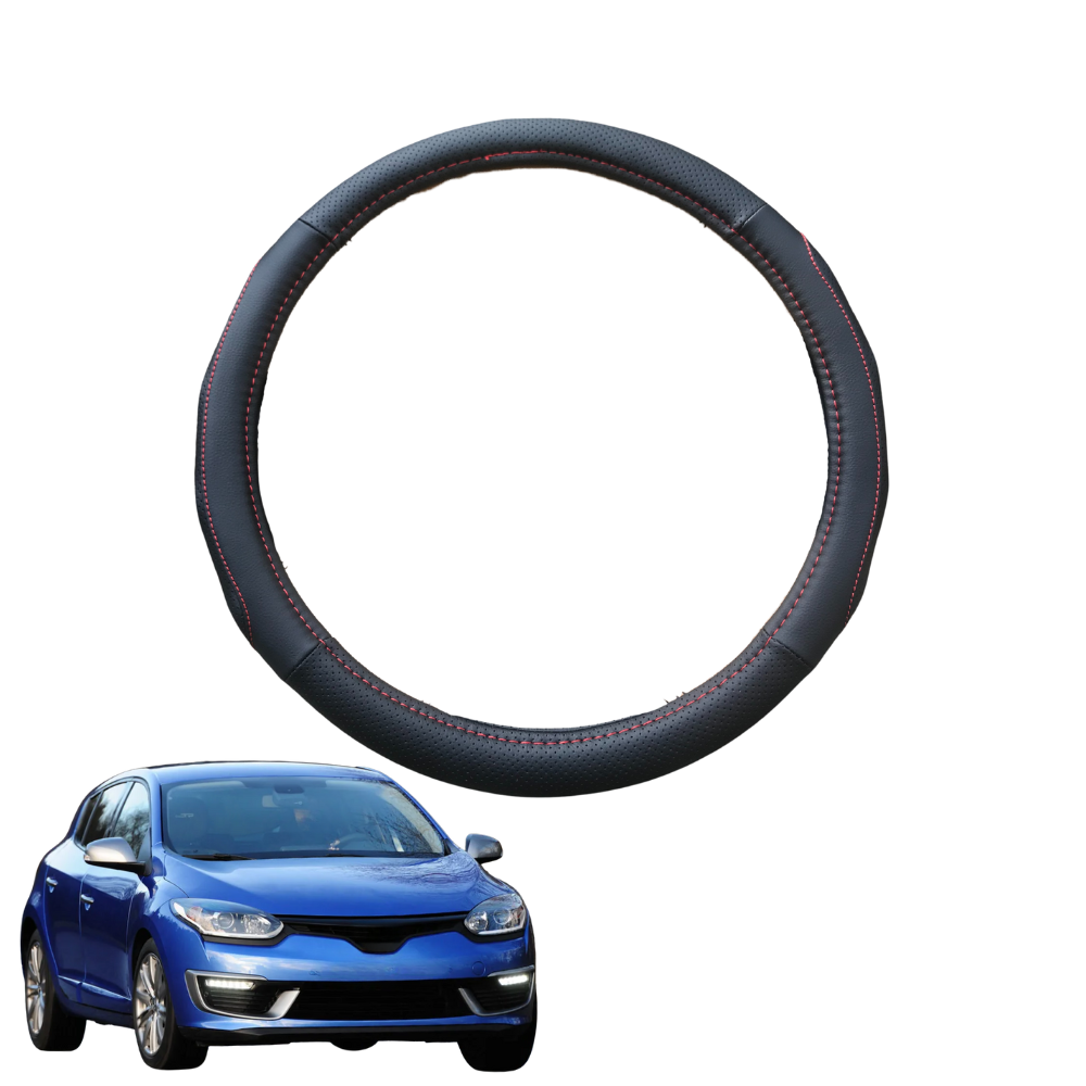 Steering Wheel Cover for Renault Megane 2008 - 2016 Hatch - Black Microfiber Leather - Circle 38 cm