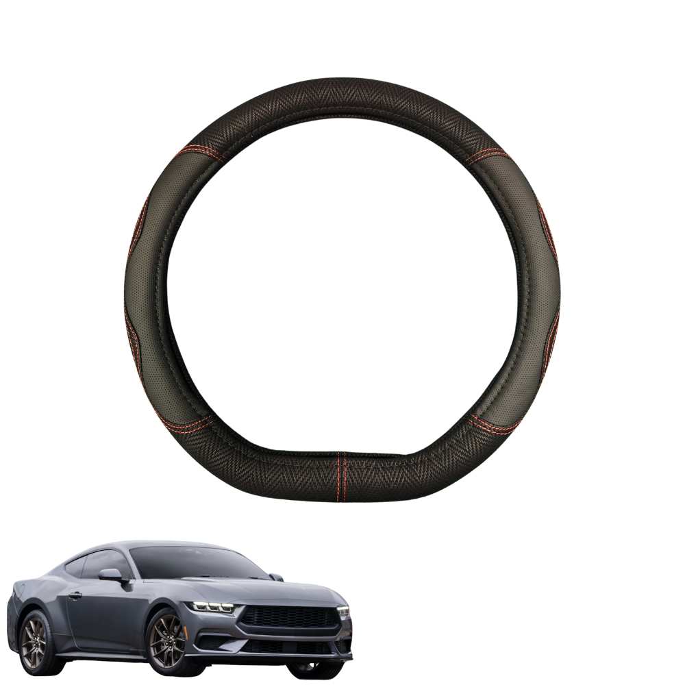 Steering Wheel Cover for Ford Mustang 2024 - Current (S650) - Black Microfiber Leather - D-Shape 38 cm