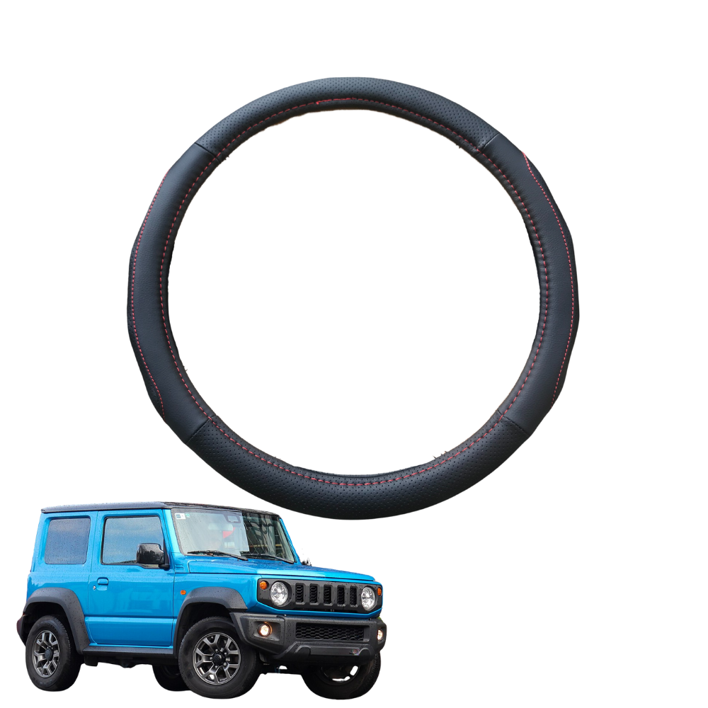 Steering Wheel Cover for Suzuki Jimny 1981 - 1998 (SJ30/SJ40/JA/JB) - Black Microfiber Leather - Circle 38 cm
