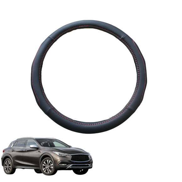 Steering Wheel Cover for Infiniti QX30 2016 - 2020 - Black Microfiber Leather - Circle 38 cm