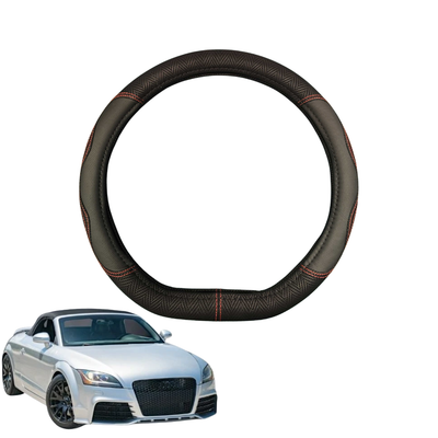 Steering Wheel Cover for Audi TT TTS TTRS 2006 - 2014 (8J) - Black Microfiber Leather - D-Shape 38 cm