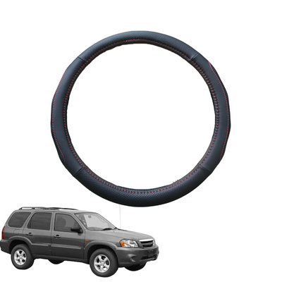 Steering Wheel Cover for Mazda Tribute 2007 - 2011 - Black Microfiber Leather - Circle 38 cm