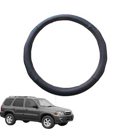 Steering Wheel Cover for Mazda Tribute 2007 - 2011 - Black Microfiber Leather - Circle 38 cm