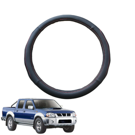 Steering Wheel Cover for Nissan Navara Dual Cab 1997 - 2018 (DX/D22 STR) - Black Microfiber Leather - Circle 38 cm