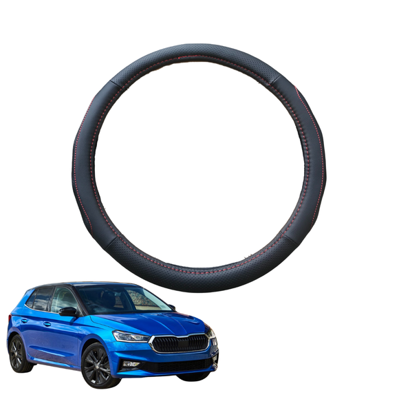 Steering Wheel Cover for Skoda Fabia 2022 - Current - Black Microfiber Leather - Circle 38 cm