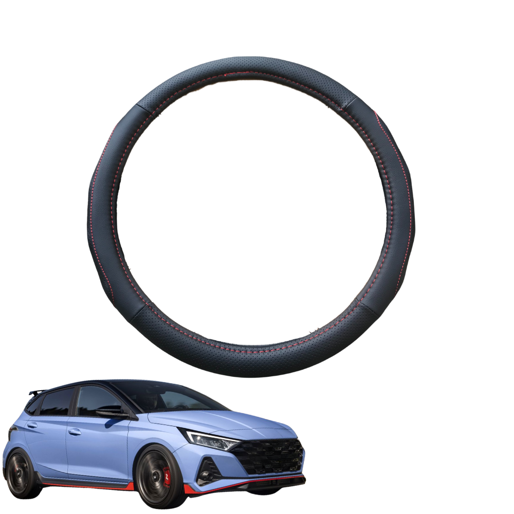 Steering Wheel Cover for Hyundai i20 N 2020 - Current (BC3/BI3) - Black Microfiber Leather - Circle 38 cm