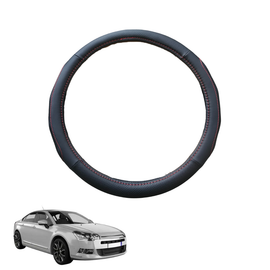 Steering Wheel Cover for Citroen C5 2007 - 2017 (RD/TD) - Black Microfiber Leather - Circle 38 cm