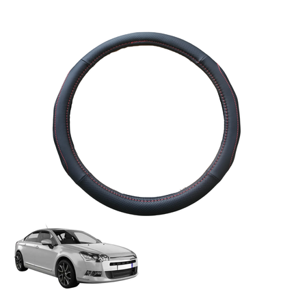 Steering Wheel Cover for Citroen C5 2007 - 2017 (RD/TD) - Black Microfiber Leather - Circle 38 cm