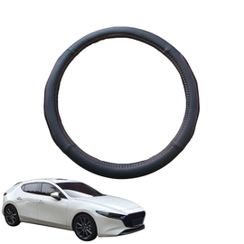 Steering Wheel Cover for Mazda 3 2019 - Current (BP) - Black Microfiber Leather - Circle 38 cm