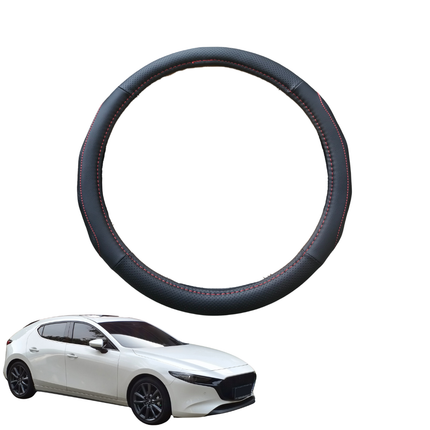 Steering Wheel Cover for Mazda 3 2019 - Current (BP) - Black Microfiber Leather - Circle 38 cm