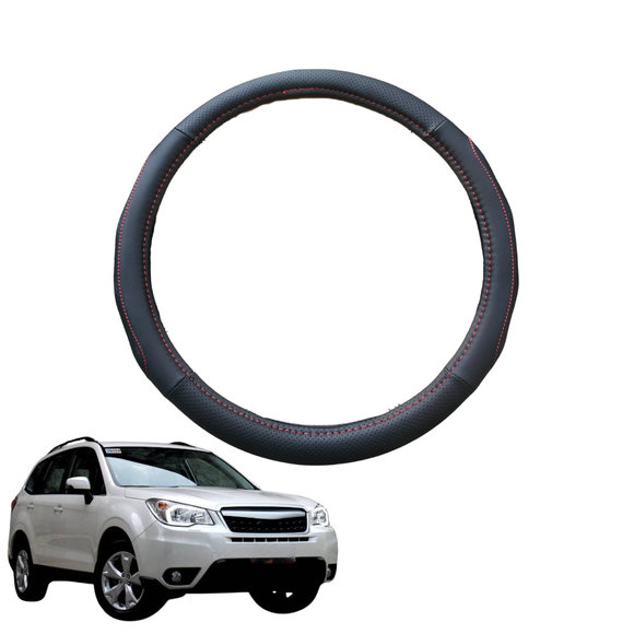 Steering Wheel Cover for Subaru Forester 2013 - 2018 (SJ) - Black Microfiber Leather - Circle 38 cm