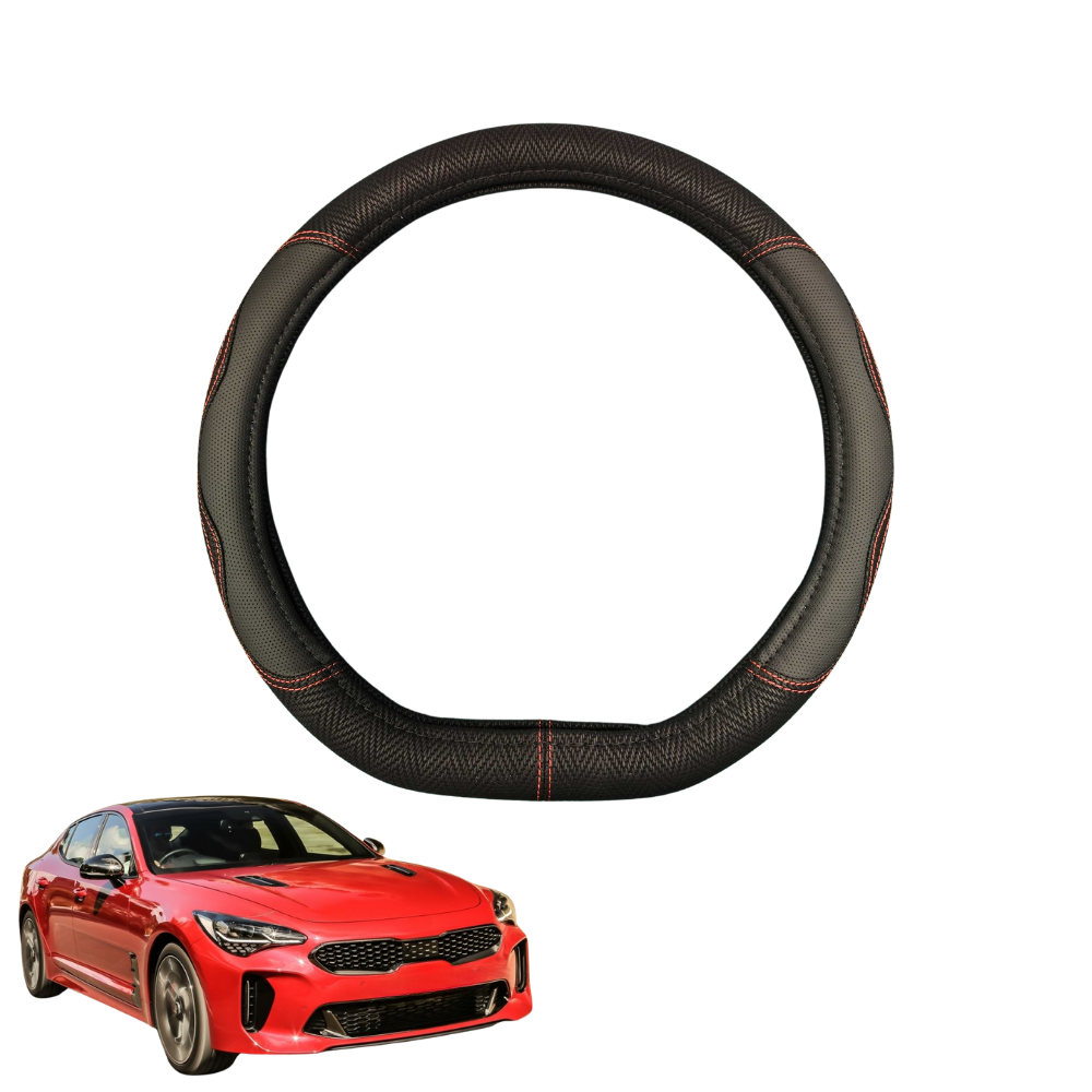 Steering Wheel Cover for Kia Stinger 2017 - Current CK - Black Microfiber Leather - D-Shape 38 cm