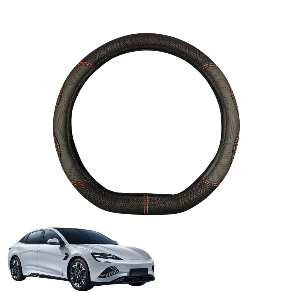Steering Wheel Cover for BYD Seal 2024 - Current (RWD,AWD) - Black Microfiber Leather - D-Shape 38 cm