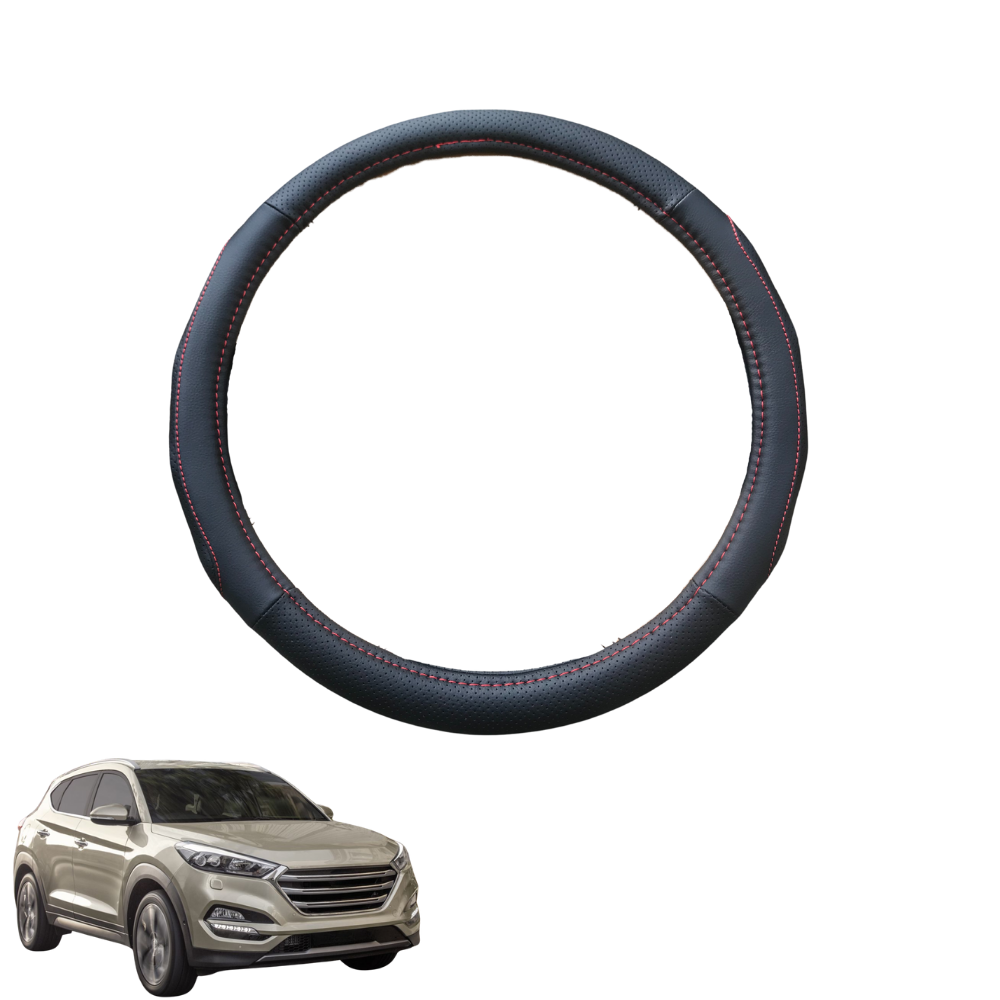 Steering Wheel Cover for Hyundai Tucson 2015 - 2020 (TL) - Black Microfiber Leather - Circle 38 cm