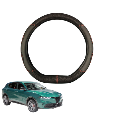 Steering Wheel Cover for Alfa Romeo Tonale 2023 - Current (965) - Black Microfiber Leather - D-Shape 38 cm