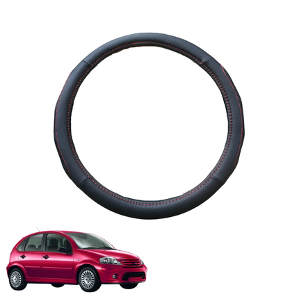 Steering Wheel Cover for Citroen C3 2002 - 2010 (FC FN) - Black Microfiber Leather - Circle 38 cm